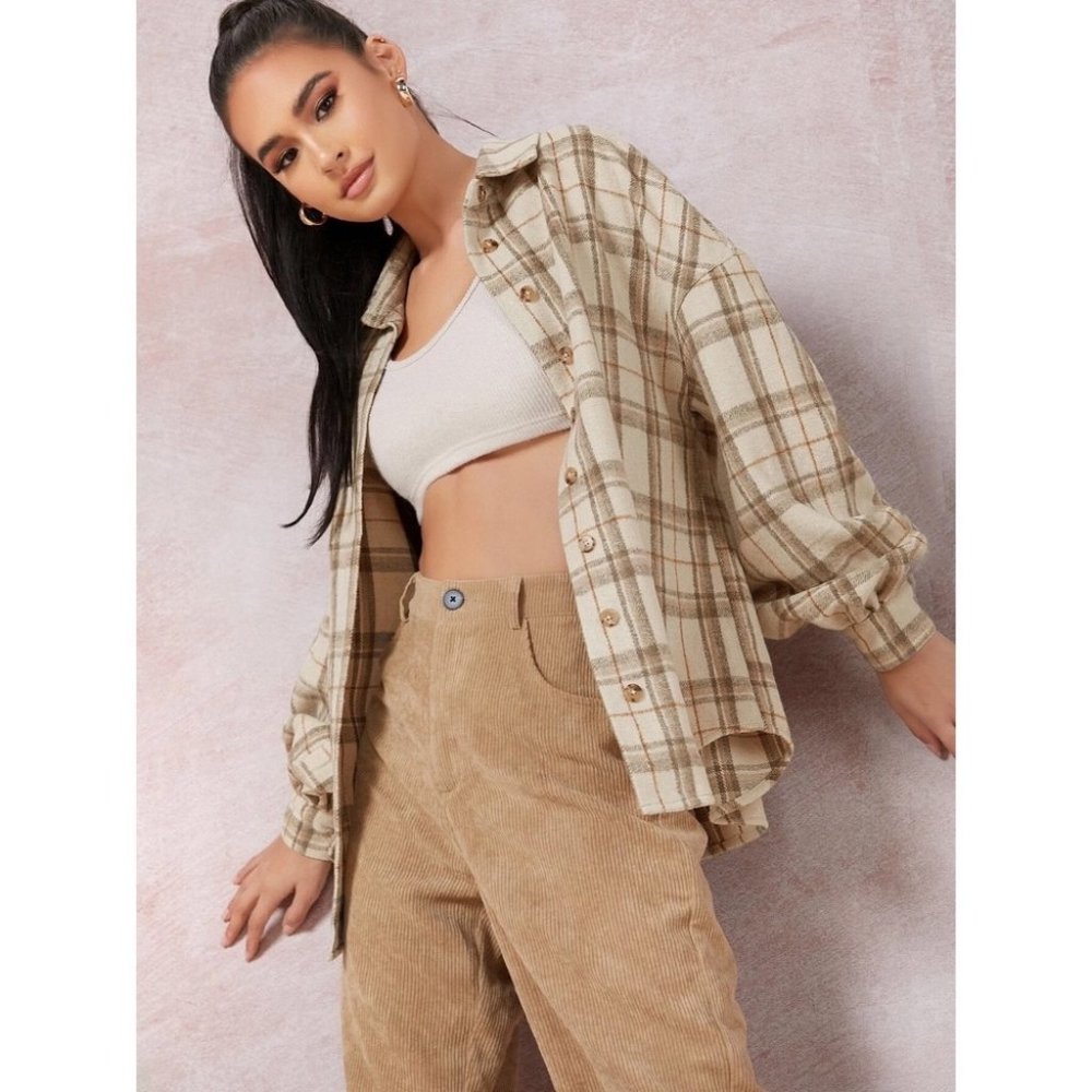 16. 💜 SHEIN Plaid Button-Front Boyfriend Flannel Shirt